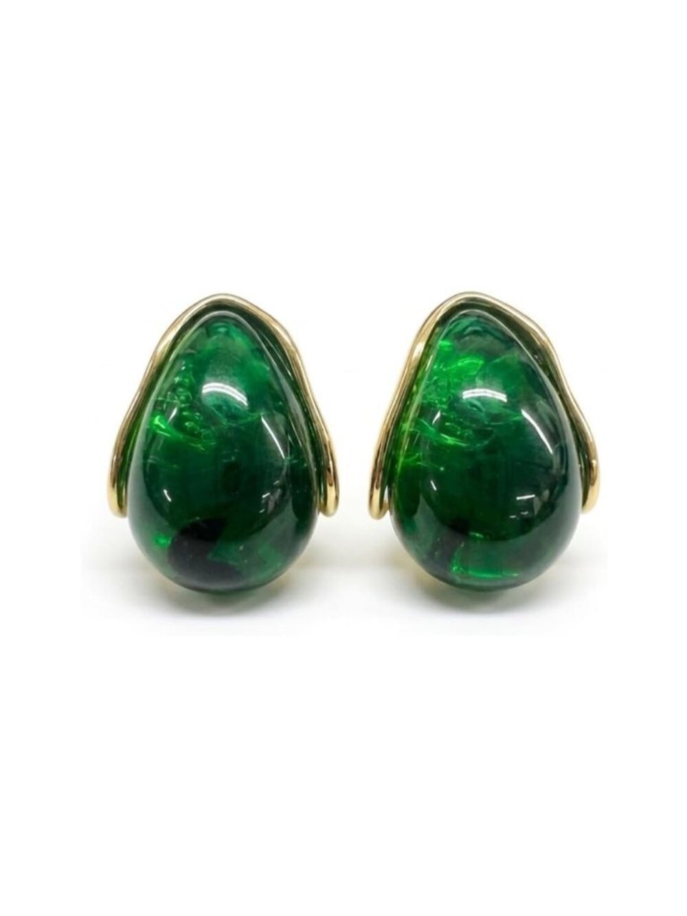 Gold-Trim Green Teardrop Earrings - Women Jewelry